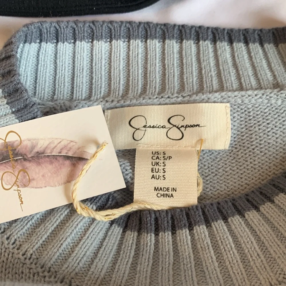 Jessica Simpson Blue Sunday Funday Drop Sleeve Pullover Sweater Women’s Small - Picture 5 of 8